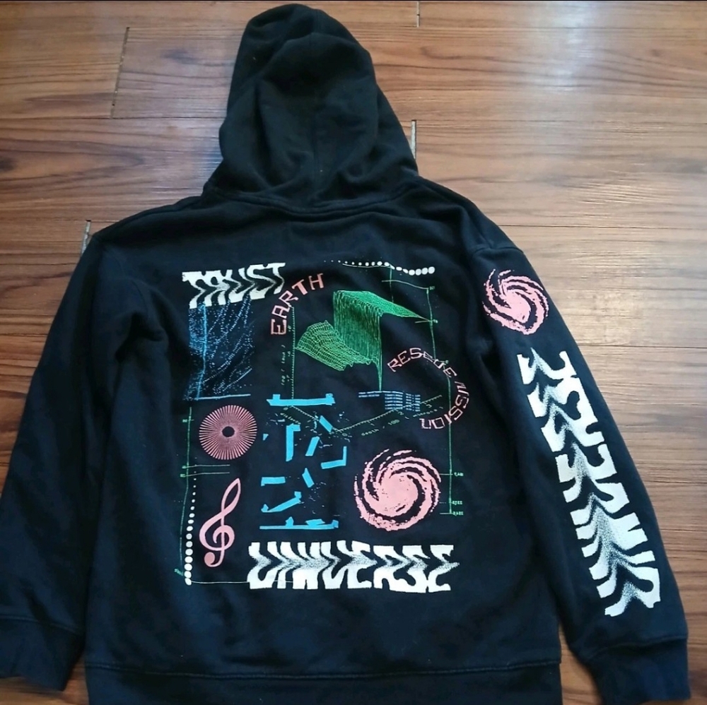 XL Art Class Black Graphic Hoodie with Multicolor Design